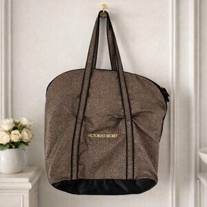 Victoria’s Secret Large Glitter Tote Bag Zip Top Black Gold